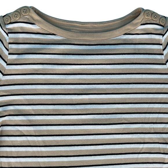 St John's Bay 3/4 Sleeve Boat Neck Top Petite Medium 100% Cotton Stripes - Picture 9 of 15